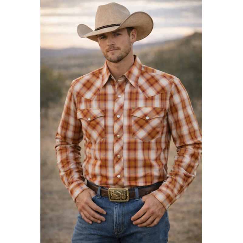 Camisa Mariscal Vaquera Basica Caballero Western Shirt #mlpos_10 | Color: Ladrillo #color_ladrillo #sku_marlad152