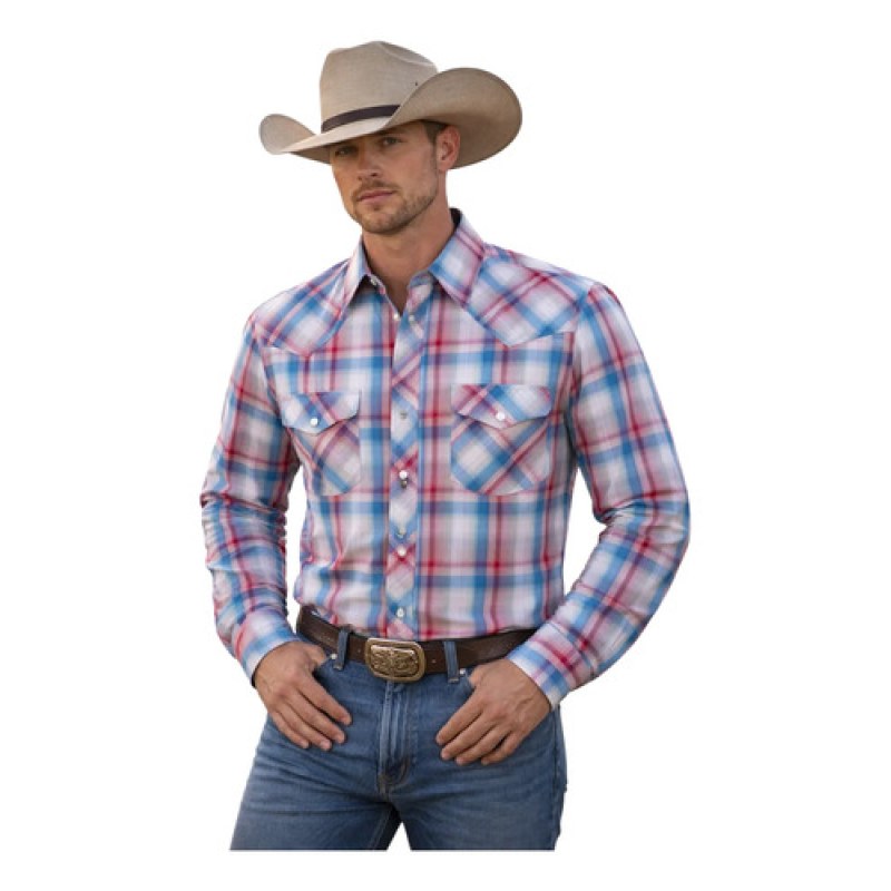 Camisa Mariscal Vaquera Basica Caballero Western Shirt #mlpos_2 | Color: Azul Rosa #color_azul_rosa #sku_marazrs16