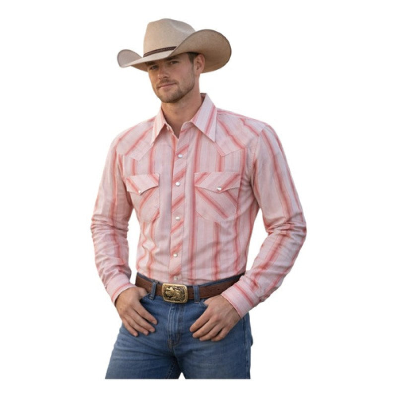 Camisa Mariscal Vaquera Basica Caballero Western Shirt #mlpos_21 | Color: Coral Rayas #color_coral_rayas #sku_marmelr16