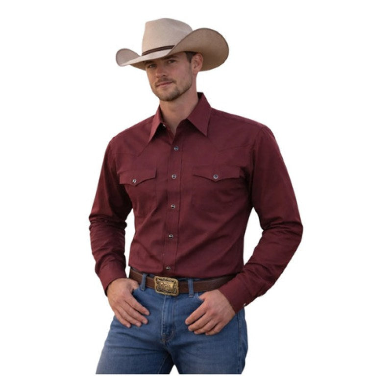 Camisa Mariscal Vaquera Basica Caballero Western Shirt #mlpos_27 | Color: Vino #color_vino #sku_marvn16