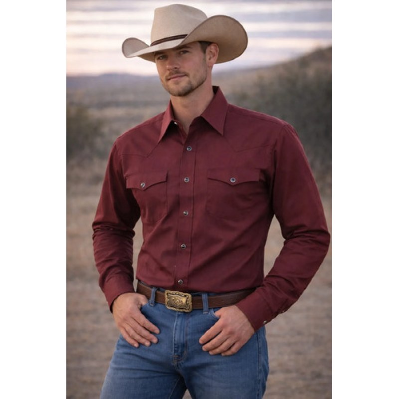 Camisa Mariscal Vaquera Basica Caballero Western Shirt #mlpos_28 | Color: Vino #color_vino #sku_marvn16