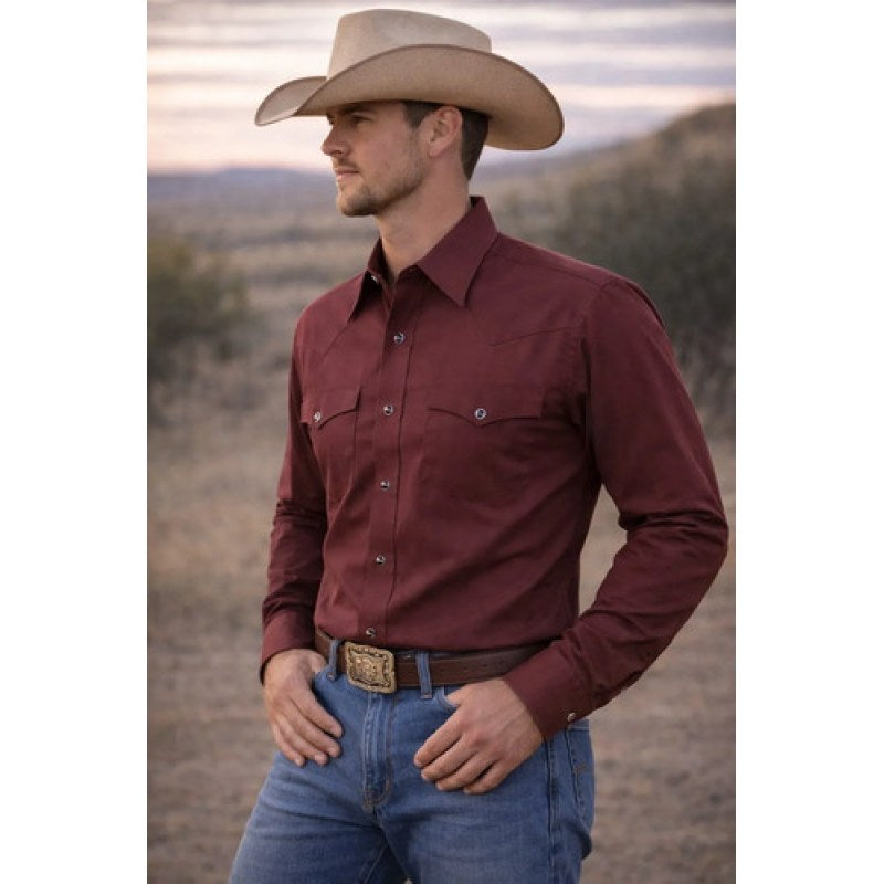 Camisa Mariscal Vaquera Basica Caballero Western Shirt #mlpos_29 | Color: Vino #color_vino #sku_marvn16