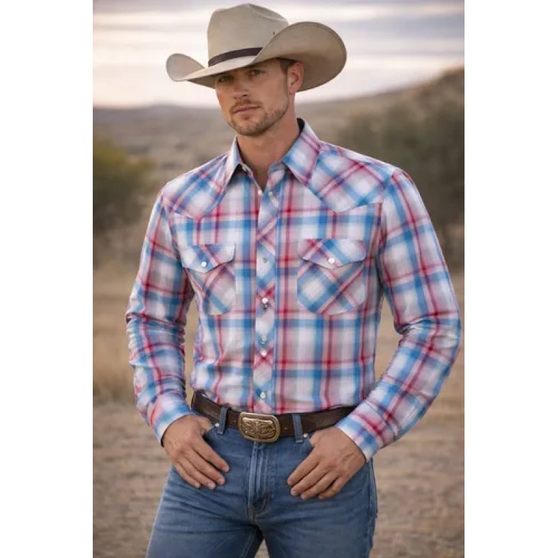Camisa Mariscal Vaquera Basica Caballero Western Shirt #mlpos_3 | Color: Azul Rosa #color_azul_rosa #sku_marazrs16