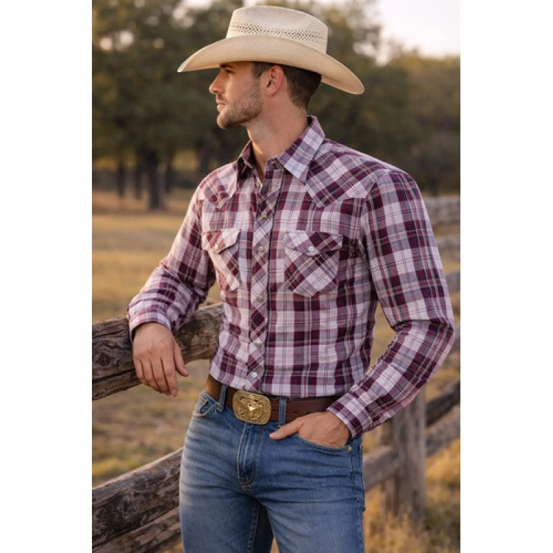 Camisa Mariscal Vaquera Basica Caballero Western Shirt #mlpos_36 | Color: Vino cuadro #color_vino_cuadro #sku_marmor17