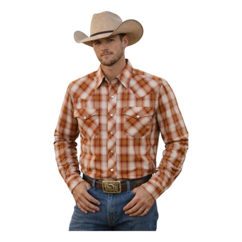 Camisa Mariscal Vaquera Basica Caballero Western Shirt #mlpos_8 | Color: Ladrillo #color_ladrillo #sku_marlad152