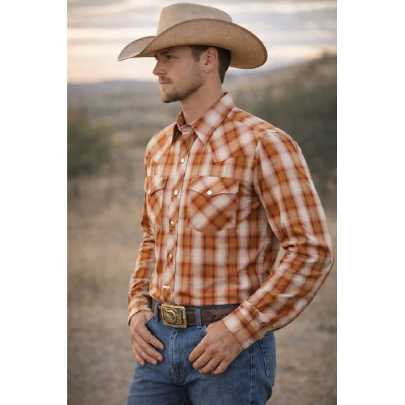 Camisa Mariscal Vaquera Basica Caballero Western Shirt #mlpos_9 | Color: Ladrillo #color_ladrillo #sku_marlad152
