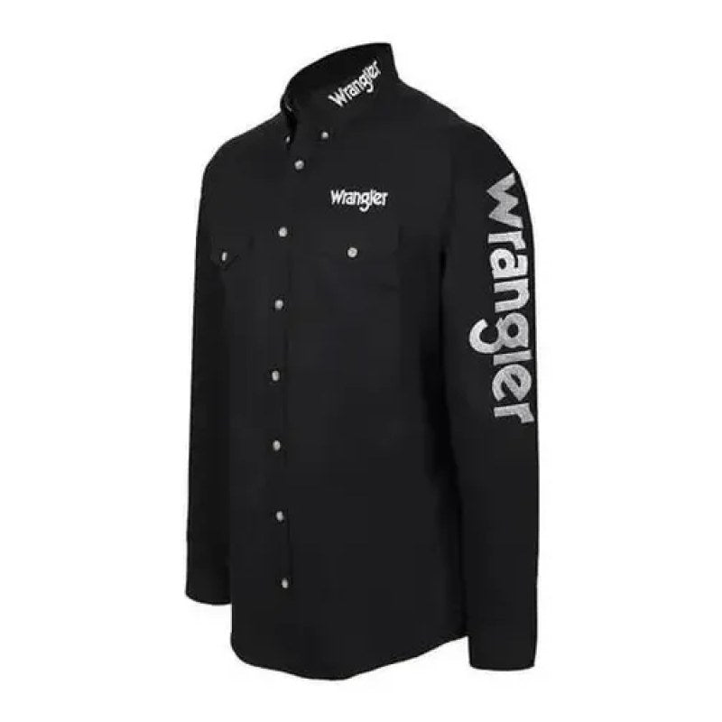 Camisa Vaquera Logos Bordada Basica Wrangler Caballero #mlpos_1 | Color: Negro #color_negro #sku_51lognb02ch #sku_51lognb02eeg #sku_51lognb02eg #sku_51lognb02g #sku_51lognb02m