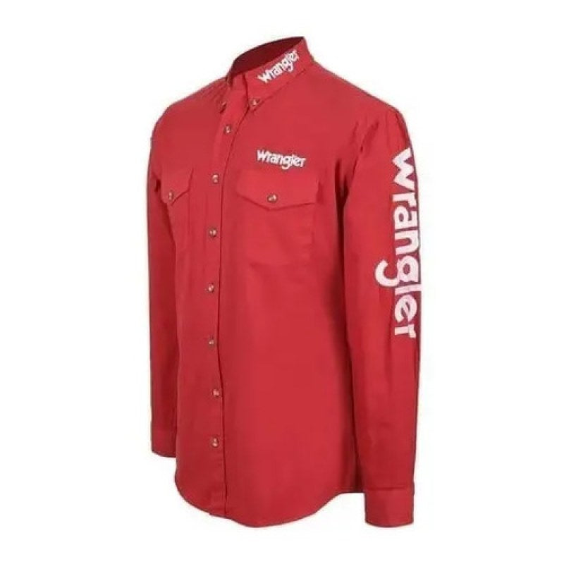 Camisa Vaquera Logos Bordada Basica Wrangler Caballero #mlpos_10 | Color: Rojo #color_rojo #sku_519547060ch #sku_519547060eeg #sku_519547060eg #sku_519547060g #sku_519547060m