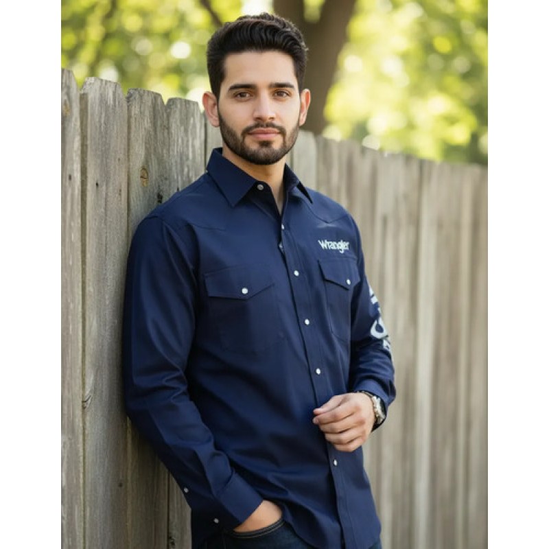 Camisa Vaquera Logos Bordada Basica Wrangler Caballero #mlpos_21 | Color: Marino #color_marino #sku_112334001ch #sku_112334001eeg #sku_112334001eg #sku_112334001g #sku_112334001m