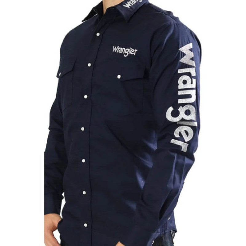 Camisa Vaquera Logos Bordada Basica Wrangler Caballero #mlpos_23 | Color: Marino #color_marino #sku_112334001ch #sku_112334001eeg #sku_112334001eg #sku_112334001g #sku_112334001m