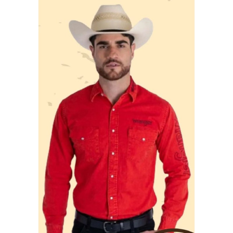 Camisa Vaquera Logos Bordada Basica Wrangler Caballero #mlpos_26 | Color: Rojo nuevo #color_rojo_nuevo #sku_122380924m