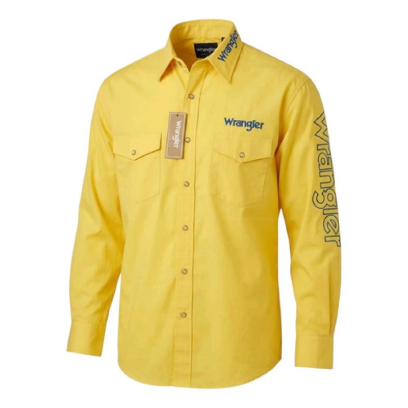 Camisa Vaquera Logos Bordada Basica Wrangler Caballero #mlpos_32 | Color: Amarillo #color_amarillo #sku_112369471ch #sku_112369471eeg #sku_112369471eg #sku_112369471g #sku_112369471m