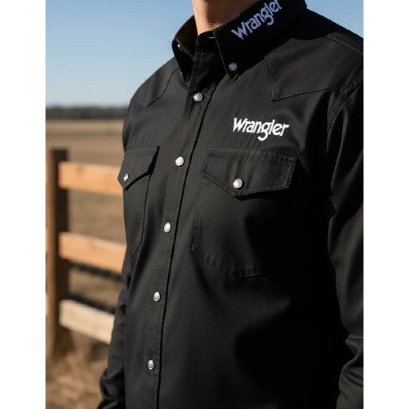 Camisa Vaquera Logos Bordada Basica Wrangler Caballero #mlpos_5 | Color: Negro #color_negro #sku_51lognb02ch #sku_51lognb02eeg #sku_51lognb02eg #sku_51lognb02g #sku_51lognb02m
