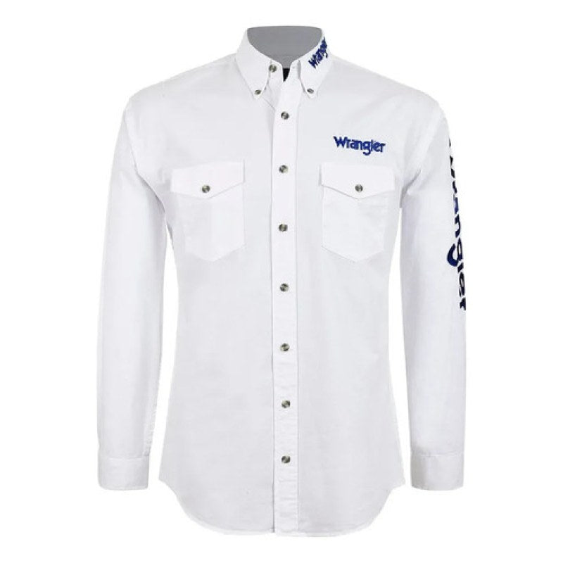 Camisa Vaquera Logos Bordada Basica Wrangler Caballero #mlpos_7 | Color: Blanco #color_blanco #sku_112347675ch #sku_112347675eeg #sku_112347675eg #sku_112347675g #sku_112347675m