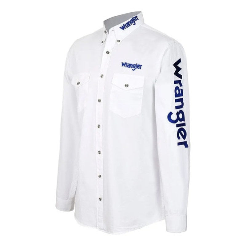 Camisa Vaquera Logos Bordada Basica Wrangler Caballero #mlpos_8 | Color: Blanco #color_blanco #sku_112347675ch #sku_112347675eeg #sku_112347675eg #sku_112347675g #sku_112347675m