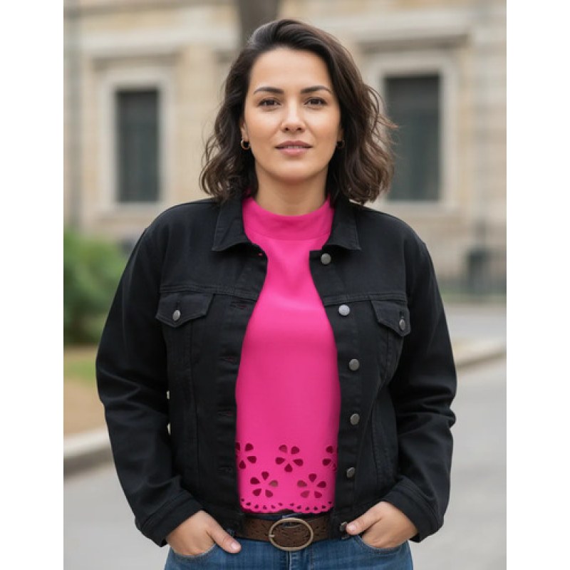 Chamarra Dama Corta Clasica Mezclilla Scandia #mlpos_2 | Color: Negro #color_negro | Talla: CH #sku_chamscanng