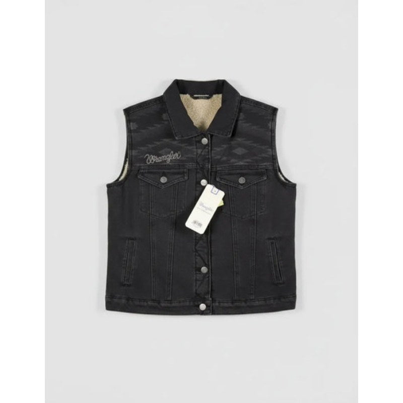 Chaleco Mezclilla Con Borrega De Dama Vaquera Wrangler #mlpos_11 | Color: Negro 112352296 #color_negro_112352296 #sku_112352296azlg #sku_112352296azlm