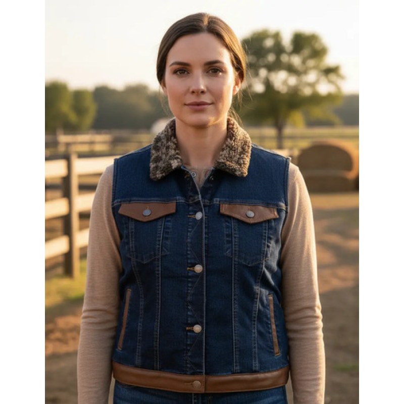 Chaleco Mezclilla Con Borrega De Dama Vaquera Wrangler #mlpos_2 | Color: Stone 1691 #color_stone_1691 #sku_112351691azlch #sku_112351691azlm
