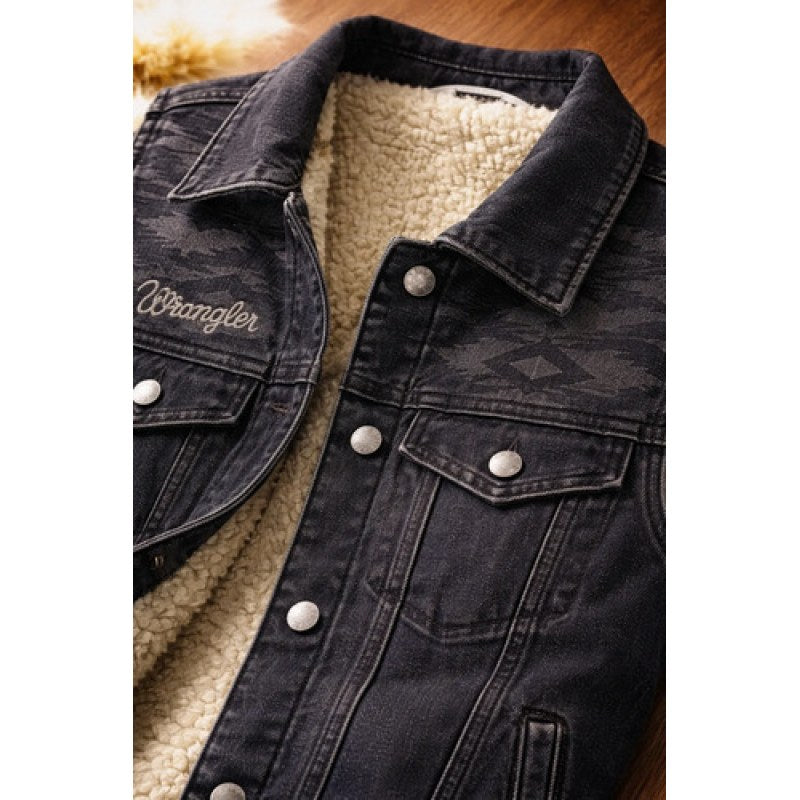 Chaleco Mezclilla Con Borrega De Dama Vaquera Wrangler #mlpos_9 | Color: Negro 112352296 #color_negro_112352296 #sku_112352296azlg #sku_112352296azlm