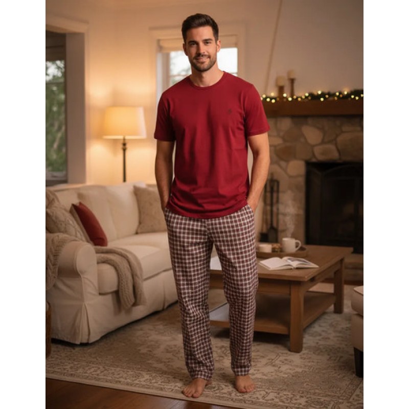 Pijama Clasica Caballero Yale Set De 2 Pzs Pantalon Playera #mlpos_9 | Color: Rojo #color_rojo | Talla: G #sku_mlm1315764919-173710328512