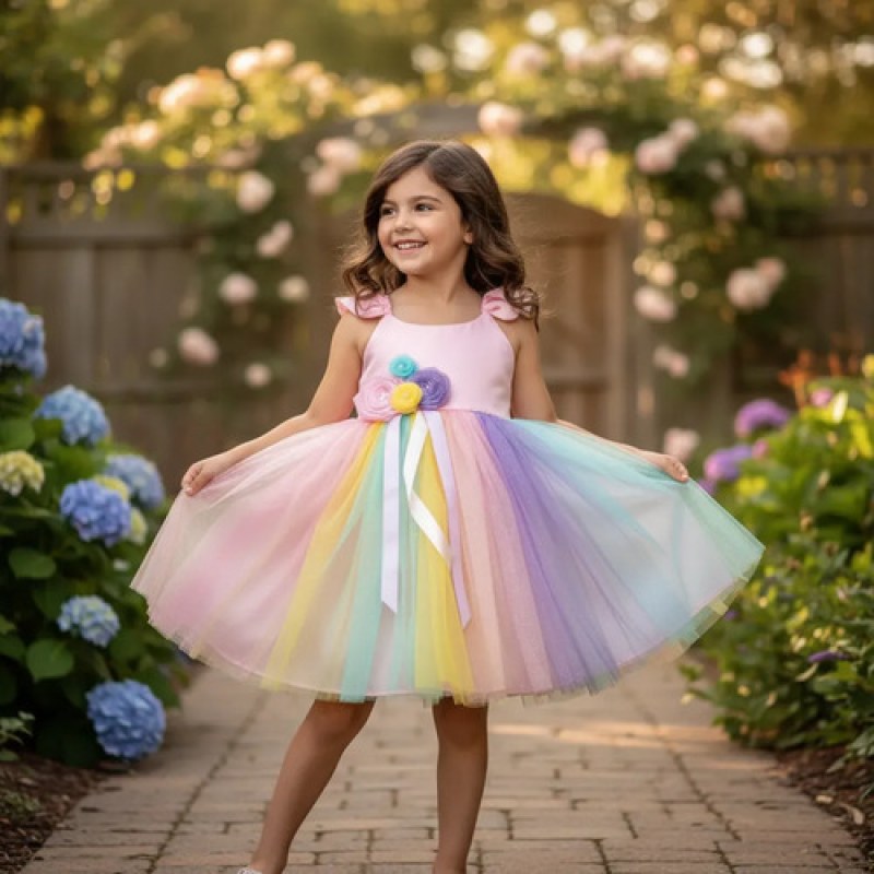 Vestido Disfraz  Barbie Arcoiris  Talla 2-8 Rosa Chicle 4 #mlpos_1 #sku_cndyvstdprns4
