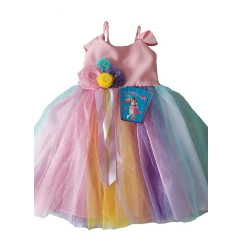 Vestido Disfraz  Barbie Arcoiris  Talla 2-8 Rosa Chicle 4 #mlpos_2 #sku_cndyvstdprns4