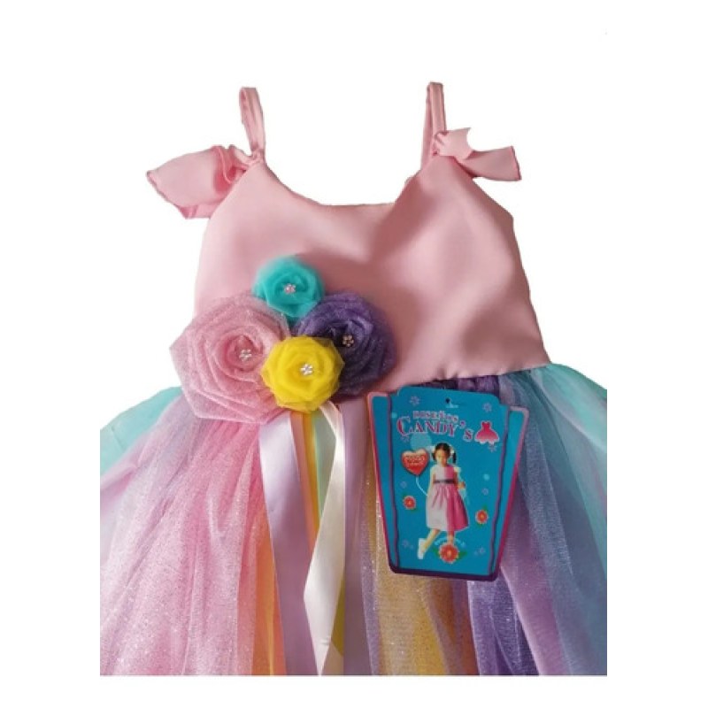 Vestido Disfraz  Barbie Arcoiris  Talla 2-8 Rosa Chicle 4 #mlpos_3 #sku_cndyvstdprns4