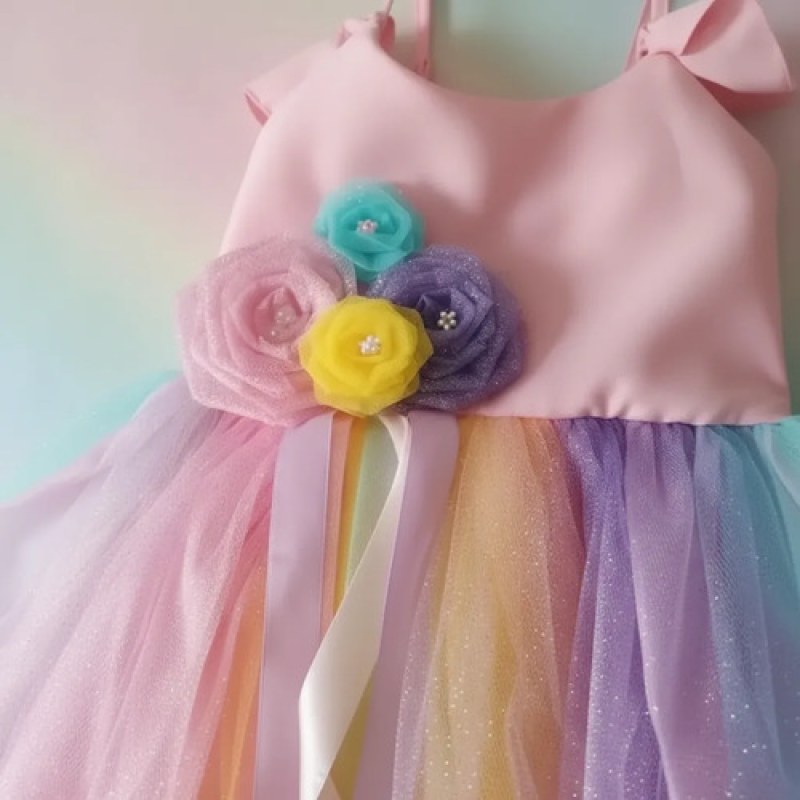 Vestido Disfraz  Barbie Arcoiris  Talla 2-8 Rosa Chicle 4 #mlpos_4 #sku_cndyvstdprns4