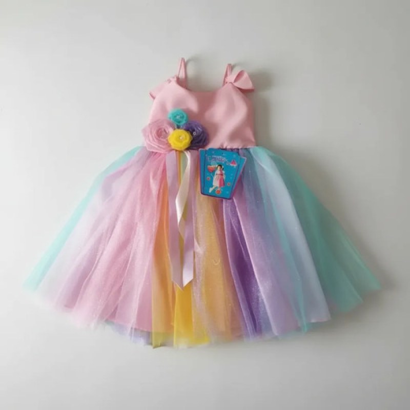 Vestido Disfraz  Barbie Arcoiris  Talla 2-8 Rosa Chicle 4 #mlpos_5 #sku_cndyvstdprns4