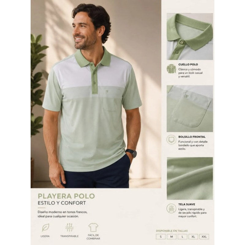 Playera Polo Manchester Hombre Clima Cool #mlpos_132 | Color: Menta 9162-07 #color_menta_9162-07 #sku_ma029162m07 #sku_ma029162m07g #sku_ma029162m07xg