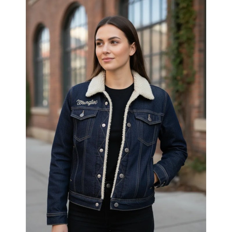 Chamarra Borrega Dama Wrangler Original #mlpos_1 | Color: Azul 1674 #color_azul_1674 | Talla: XL #sku_1674xl