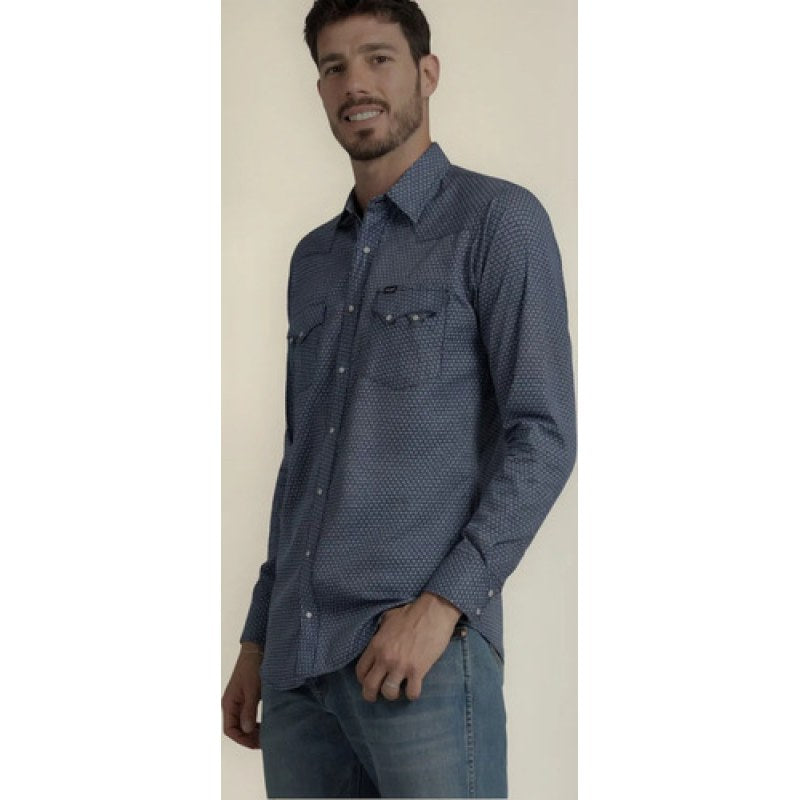 Camisa Vaquera Caballero Wrangler 20x Manga Larga #mlpos_11 | Color: Azul 3575 #color_azul_3575 | Talla: S #sku_mlm1323198622-189276479625