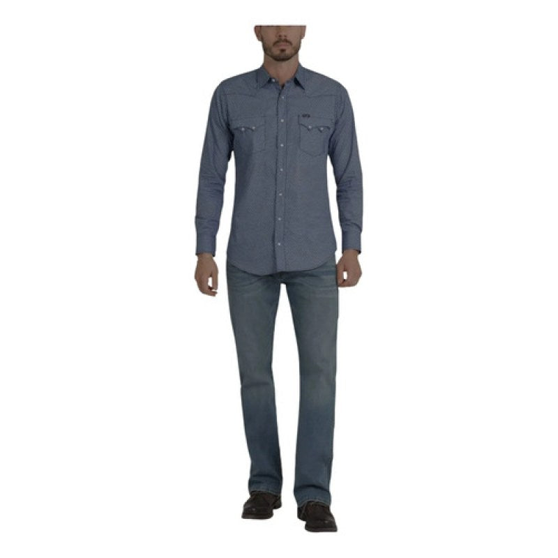 Camisa Vaquera Caballero Wrangler 20x Manga Larga #mlpos_12 | Color: Azul 3575 #color_azul_3575 | Talla: S #sku_mlm1323198622-189276479625