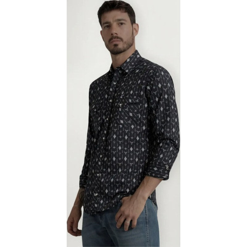 Camisa Vaquera Caballero Wrangler 20x Manga Larga #mlpos_17 | Color: Negro 3567 #color_negro_3567 | Talla: S #sku_mlm1323198622-189276479649