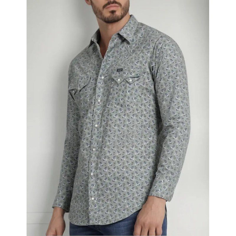 Camisa Vaquera Caballero Wrangler 20x Manga Larga #mlpos_5 | Color: Verde 0373 #color_verde_0373 | Talla: S #sku_112360373vrdch