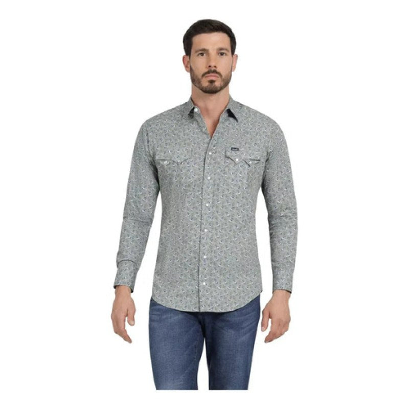 Camisa Vaquera Caballero Wrangler 20x Manga Larga #mlpos_7 | Color: Verde 0373 #color_verde_0373 | Talla: S #sku_112360373vrdch