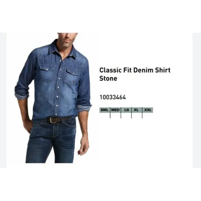 Camisa Mezclilla Vaquera Ariat Classic Fit Demin Shirt Stone 3464 S #mlpos_2 #sku_10033464stns