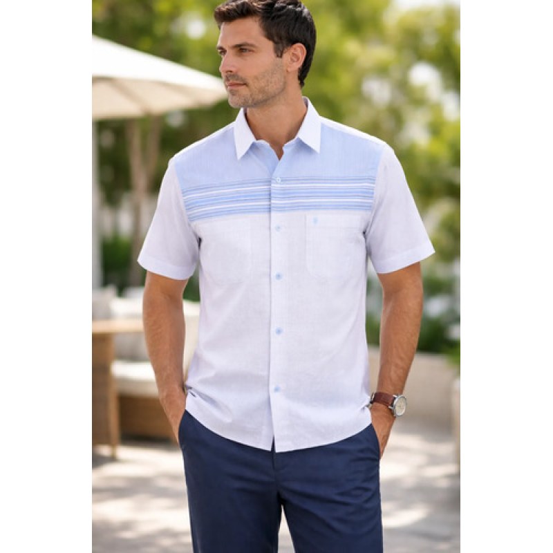 Camisa Chazarilla Yale Classic Fit Manga Corta #mlpos_22 | Color: Azul 7280-21 #color_azul_7280-21 | Talla: 2XL #sku_7280212xl