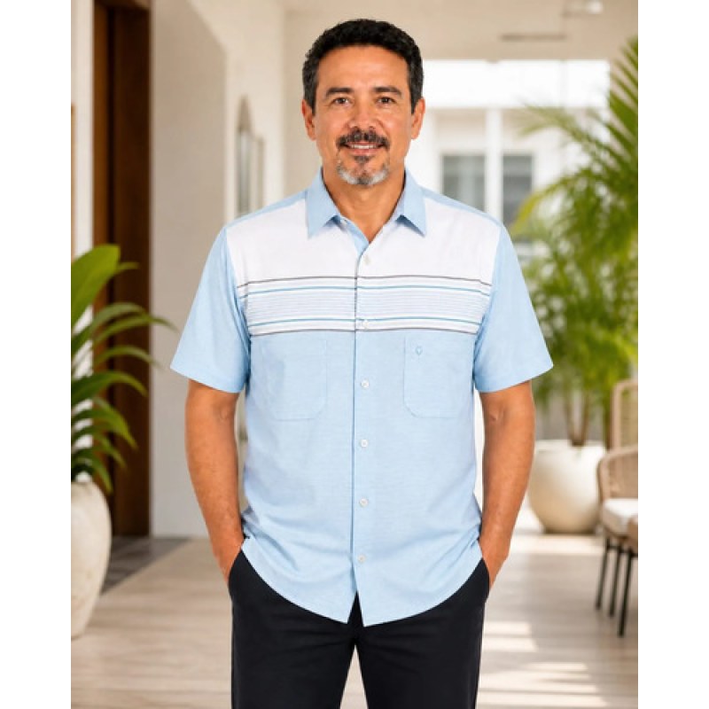 Camisa Chazarilla Yale Classic Fit Manga Corta #mlpos_52 | Color: Azul 7281-11 #color_azul_7281-11 #sku_mlm1356875363-201199442567 #sku_mlm1356875363-201199442569