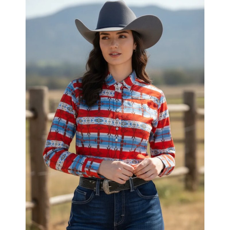 Blusa Vaquera Estampada Wrangler Manga Larga #mlpos_1 | Color: Rojo 1402 #color_rojo_1402 #sku_112381402g #sku_112381402m #sku_112381402xl #sku_112381402xxl #sku_ch112381402ch