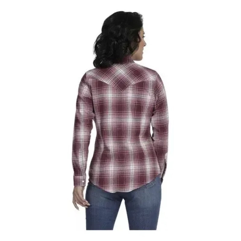 Blusa Vaquera Estampada Wrangler Manga Larga #mlpos_10 | Color: Vino 5993 #color_vino_5993 | Talla: M #sku_112345993vnm