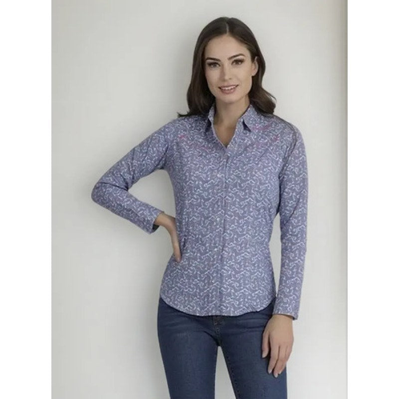 Blusa Vaquera Estampada Wrangler Manga Larga #mlpos_12 | Color: Azul 6011 #color_azul_6011 | Talla: G #sku_112346011azlg