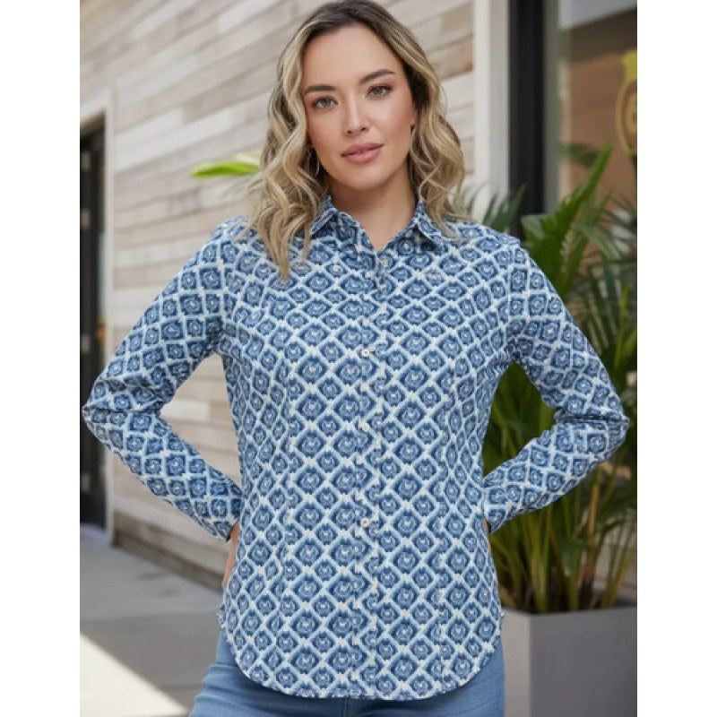 Blusa Vaquera Estampada Wrangler Manga Larga #mlpos_15 | Color: Azul 4141 #color_azul_4141 #sku_112354141azulg #sku_112354141azulm