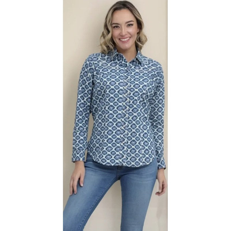 Blusa Vaquera Estampada Wrangler Manga Larga #mlpos_16 | Color: Azul 4141 #color_azul_4141 #sku_112354141azulg #sku_112354141azulm