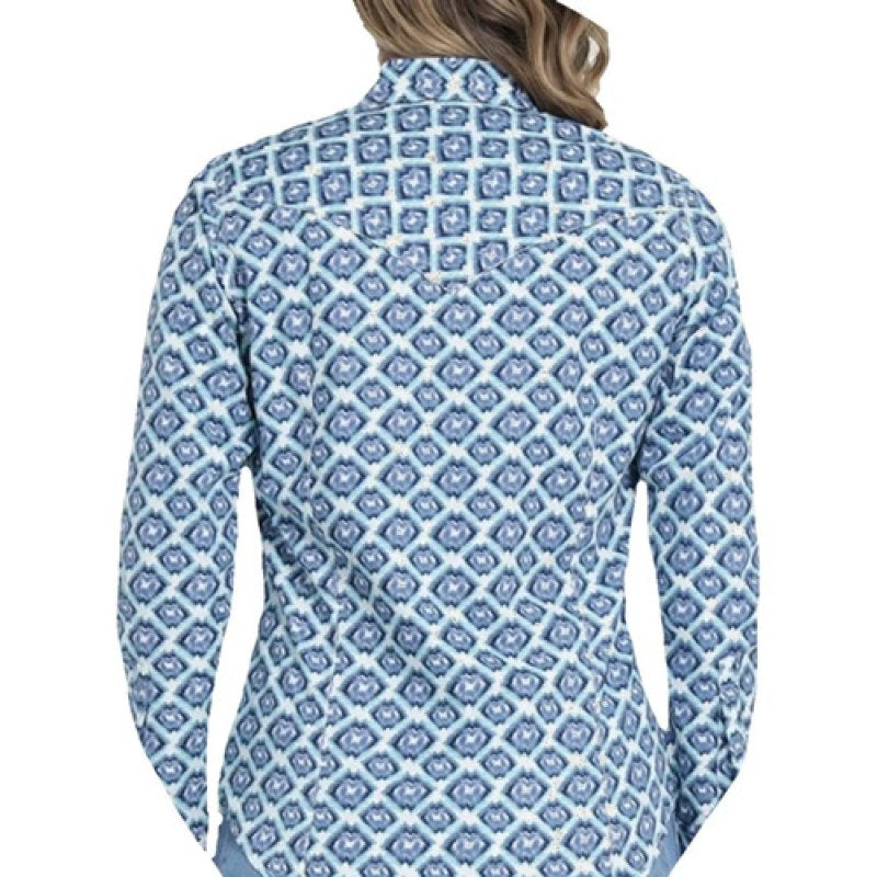 Blusa Vaquera Estampada Wrangler Manga Larga #mlpos_17 | Color: Azul 4141 #color_azul_4141 #sku_112354141azulg #sku_112354141azulm