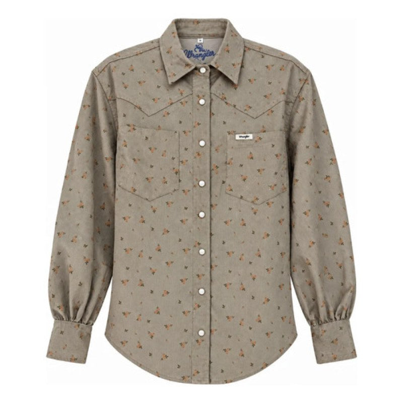 Blusa Vaquera Estampada Wrangler Manga Larga #mlpos_34 | Color: Olivo Panilla 9432 #color_olivo_panilla_9432 #sku_112389432ch #sku_112389432g #sku_112389432m #sku_112389432xl #sku_112389432xxl