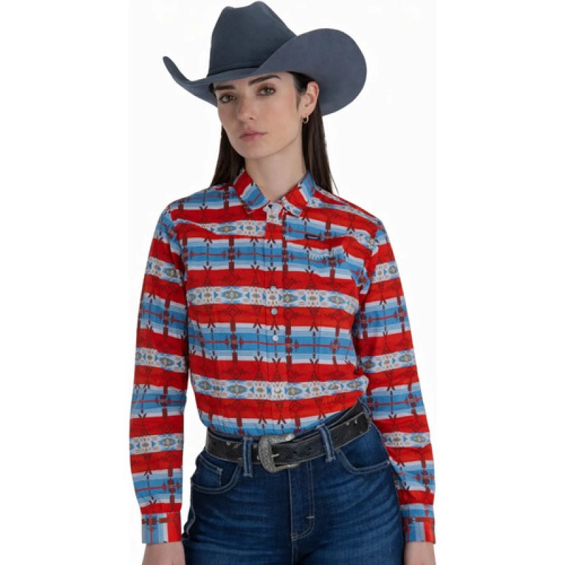 Blusa Vaquera Estampada Wrangler Manga Larga #mlpos_4 | Color: Rojo 1402 #color_rojo_1402 #sku_112381402g #sku_112381402m #sku_112381402xl #sku_112381402xxl #sku_ch112381402ch