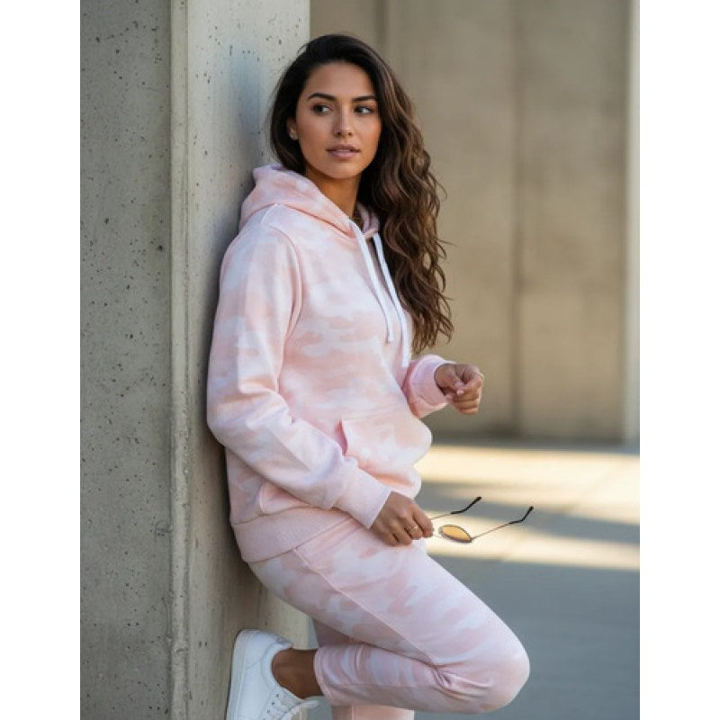 Sudadera Basica Roosevelt Dama Para Estampar Con Canguro #mlpos_2 | Color: Camu Pink #color_camu_pink | Talla: G #sku_roosdampinkg