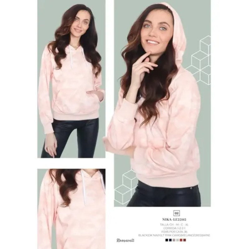 Sudadera Basica Roosevelt Dama Para Estampar Con Canguro #mlpos_3 | Color: Camu Pink #color_camu_pink | Talla: G #sku_roosdampinkg