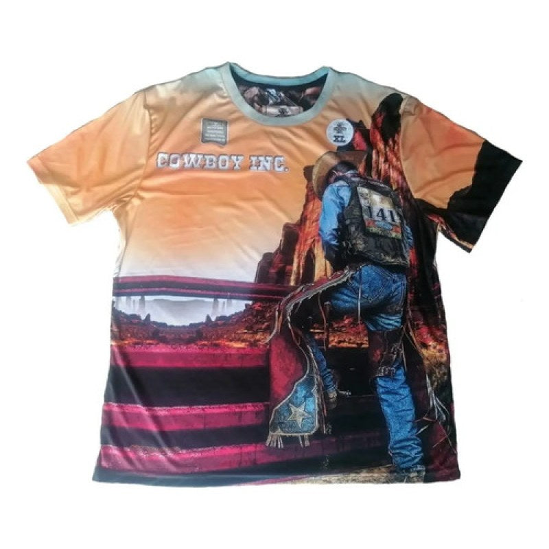 Playera Vaquera Tee 3d Cowboy Inc Caballero Naranja Ch Estampado #mlpos_1 #sku_pvt3cic